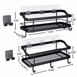 Carwiner Shower Caddy Bathroom Shelf 2-Pack  Basket with 8 Hooks for Hanging Shampoo Conditioner  Stainless Steel Rack Wall Mounted Storage Organizer