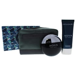 BVLGARI AQVA by BVLGARI 3 PIECE GIFT SET - 3.4 OZ EAU DE TOILETTE SPRAY 3.4 OZ AFTER SHAVE BALM POUCH MEN