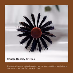 Spornette Italian Rounder 3 Inch Hair Brush #955-XL - Round Double Density Boar Bristle Brush With Wooden Handle For Blow Drying  Styling  Volumizing