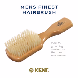 Kent OG4 Rectangular Beachwood Gentlemen's Hair Brush and Facial Brush for Beard Care - Exfoliating Natural Boar Bristle Brush for Mens Grooming  Hair
