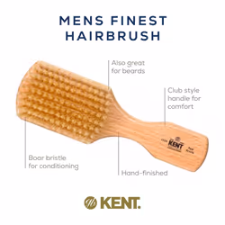 Kent OG4 Rectangular Beachwood Gentlemen's Hair Brush and Facial Brush for Beard Care - Exfoliating Natural Boar Bristle Brush for Mens Grooming  Hair