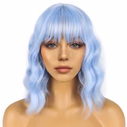LANCAINI Short Bob Wigs with Bangs for Women Loose Wavy Wig Curly Wavy Shoulder Length Bob Synthetic Cosplay Wig for Girl Col ...