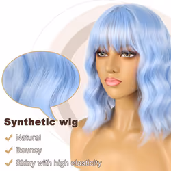 LANCAINI Short Bob Wigs with Bangs for Women Loose Wavy Wig Curly Wavy Shoulder Length Bob Synthetic Cosplay Wig for Girl Colorful Costume Wigs (Light