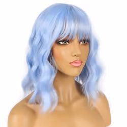LANCAINI Short Bob Wigs with Bangs for Women Loose Wavy Wig Curly Wavy Shoulder Length Bob Synthetic Cosplay Wig for Girl Colorful Costume Wigs (Light
