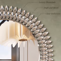 Kelly Miller Round Jeweled Decorative Mirror for Wall  26 Inch Modern Bathroom Wall Mirror Luxury Vanity Mirror Diamond Mirror for Restroom Half Bath