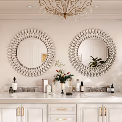 Kelly Miller Round Jeweled Decorative Mirror for Wall  26 Inch Modern Bathroom Wall Mirror Luxury Vanity Mirror Diamond Mirror for Restroom Half Bath