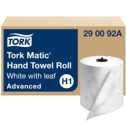 Tork Matic Hand Towel Roll  White With Gray Leaf  Advanced  H1  100% Recycled Fiber  High Absorbency  Medium Capacity  2-Ply  6 Rolls x 525 ft - 29009