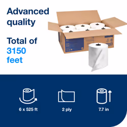 Tork Matic Hand Towel Roll  White With Gray Leaf  Advanced  H1  100% Recycled Fiber  High Absorbency  Medium Capacity  2-Ply  6 Rolls x 525 ft - 29009