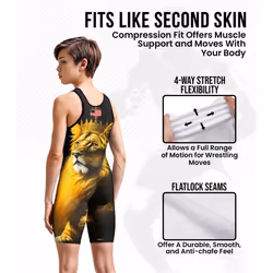 Exxact Sports Sublimated Youth Wrestling Singlet For Boys  Premium Powerlifting Singlet  Kids Wrestling Singlets For Training (YXS  Lion)