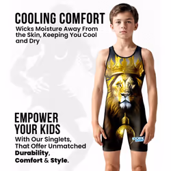 Exxact Sports Sublimated Youth Wrestling Singlet For Boys  Premium Powerlifting Singlet  Kids Wrestling Singlets For Training (YXS  Lion)