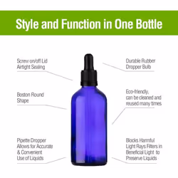 Avalon 50ml Blue Glass Dropper Bottles with Dropper Pipettes - Sold Empty for Essential Oils, Aromatherapy, Fragrance, Travel - Pack 2