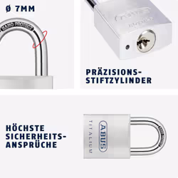 Titalium padlock 80TI/40 - Cellar lock with lightweight, solid lock body made of special aluminium - ABUS security level 6 - Silver