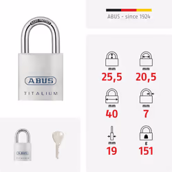 Titalium padlock 80TI/40 - Cellar lock with lightweight, solid lock body made of special aluminium - ABUS security level 6 - Silver