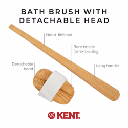 Kent FD3 Luxury Beechwood Body Scrubbing Exfoliating Bath/Shower Brush with 100% Pure White Bristle. Long Handle with Detachable Head  Wet/Dry Back an