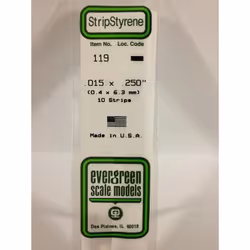 Evergreen 119 - 0.015" x 0.25" Polystyrene Strips 14"/35cm 10pcs