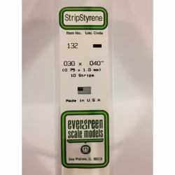 Evergreen 132 - 0.03" x 0.04" Polystyrene Strips 14"/35cm 10pcs