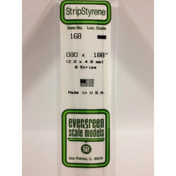 Evergreen 168 - 0.08" x 0.188" Polystyrene Strips 14"/35cm 10pcs