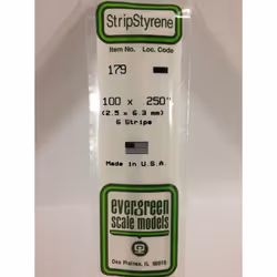 Evergreen 179 - 0.1" x 0.25" Polystyrene Strips 14"/35cm 10pcs