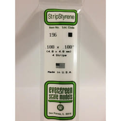 Evergreen 196 - 0.188" x 0.188" Polystyrene Strips 14"/35cm 10pcs