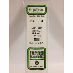 Evergreen 214 - 0.125"/3.2mm Polystyrene 14"/35cm Rods 4pcs
