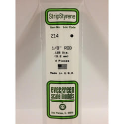 Evergreen 214 - 0.125"/3.2mm Polystyrene 14"/35cm Rods 4pcs