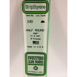 Evergreen 240 - 0.04"/1mm Polystyrene Half Round 14"/35cm Lengths pcs