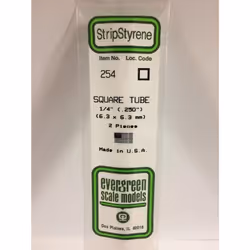 Evergreen 254 - 0.25"/6.3mm Polystyrene 14"/35cm Square Tubes 2 pcs