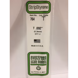 Evergreen 764 - 0.092"/2.3mm Polystyrene T-Shapes 14"/35cm 4 pcs
