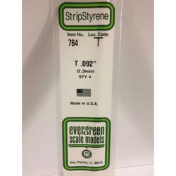 Evergreen 764 - 0.092"/2.3mm Polystyrene T-Shapes 14"/35cm 4 pcs