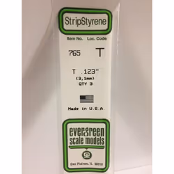 Evergreen 765 - 0.123"/3.1mm Polystyrene T-Shapes 14"/35cm 3 pcs