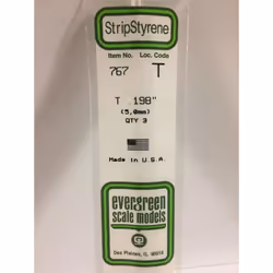 Evergreen 767 - 0.198"/5.0mm Polystyrene T-Shapes 14"/35cm 3 pcs