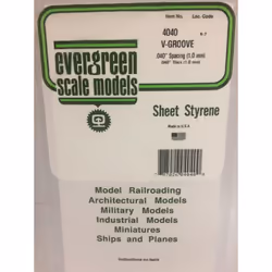 Evergreen 4040 - 0.040" Polystyrene V Groove Siding Sheet 6" x 12"