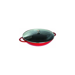 Staub 40509-898-0 Cast Iron Wok, including Glass Lid and Removable Grid Insert, Suitable for induction, ? 37 cm, 5.7 L, Cherry Red