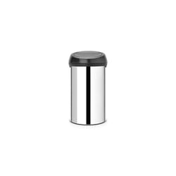 Brabantia 60 Litre Large Kitchen Touch Bin (Brilliant Steel/Matt Black Lid) Removable Lid, Soft-Touch Open, Easy Clean Rubbish Food Waste Bin