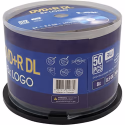 DVD+R DL Double Layer Logo 8X 8.5GB 240min Video - LSK Media Logo Top  50 Pack in Spindle | Blank DVDs for Burning Video | DVD Discs Blank |