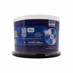 DVD+R DL Double Layer Logo 8X 8.5GB 240min Video - LSK Media Logo Top  50 Pack in Spindle | Blank DVDs for Burning Video | DVD Discs Blank |