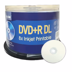 DVD+R DL Double Layer 8X 8.5GB 240min Video White Inkjet Printable by LSK Media 50 Pack in Spindle | Blank DVDs for Burnin ...