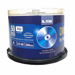DVD+R DL Double Layer 8X 8.5GB 240min Video  White Inkjet Printable  by LSK Media  50 Pack in Spindle | Blank DVDs for Burning Video | DVD Discs Blank