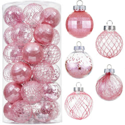 30ct Christmas Ball Ornaments-60mm/2.36" Shatterproof Clear Plastic Xmas Balls Baubles Set with Stuffed Delicate Sparkling, Hanging Christmas Tree Dec