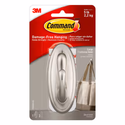 Command Large Traditional Plastic Hook  Brushed Nickel  1-Hook  2-Strips  Organize Damage-Free