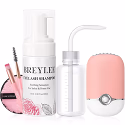 BREYLEE 100 ml Lash Shampoo for Lash Extensions Lash Fan Dryer+Rinse Bottle+Brushes+Cotton Puff Eyelash Extension Cleanser ...