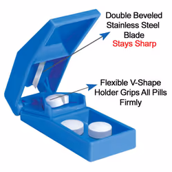 Apex Pill Splitter - Pill Cutter For Small Pills Thru Large Pills - Includes Long Lasting Double Beveled Stainless Steel Blade Splitter - Assorted Col