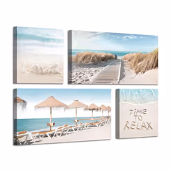 ARTISTIC PATH Beach Theme Canvas Artwork Prints: Sandybeach Pathway & Beach Chairs and Umbrella Wall Art for Living Room (Ove ...
