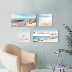 ARTISTIC PATH Beach Theme Canvas Artwork Prints: Sandybeach Pathway & Beach Chairs and Umbrella Wall Art for Living Room (Overall 36 W x 2
