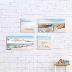 ARTISTIC PATH Beach Theme Canvas Artwork Prints: Sandybeach Pathway & Beach Chairs and Umbrella Wall Art for Living Room (Overall 36 W x 2