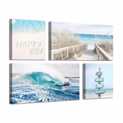 ARTISTIC PATH Beach Ocean Canvas Wall Art: Ocean Wave & Pathway and Beach Relax Signs Giclee Prints Artwork Picture for Bedro ...