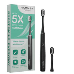HAMMER Flow 2.0 Electric Toothbrush and 2 Replaceable Brush Heads for Men and Women, 2 Brushing Modes, AAA Battery, Waterproof, Super-Soft Brist - Red