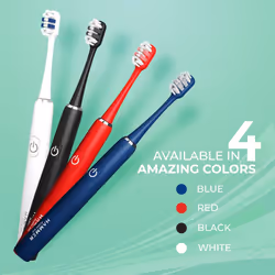 HAMMER Flow 2.0 Electric Toothbrush and 2 Replaceable Brush Heads for Men and Women, 2 Brushing Modes, AAA Battery, Waterproof, Super-Soft Brist - Red