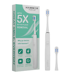 HAMMER Flow 2.0 Electric Toothbrush And 2 Replaceable Adult Brush Heads For unisex, 2 Brushing Modes, Aaa Battery, Waterproof, Soft Bristles, White
