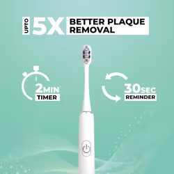 HAMMER Flow 2.0 Electric Toothbrush And 2 Replaceable Adult Brush Heads For unisex, 2 Brushing Modes, Aaa Battery, Waterproof, Soft Bristles, White